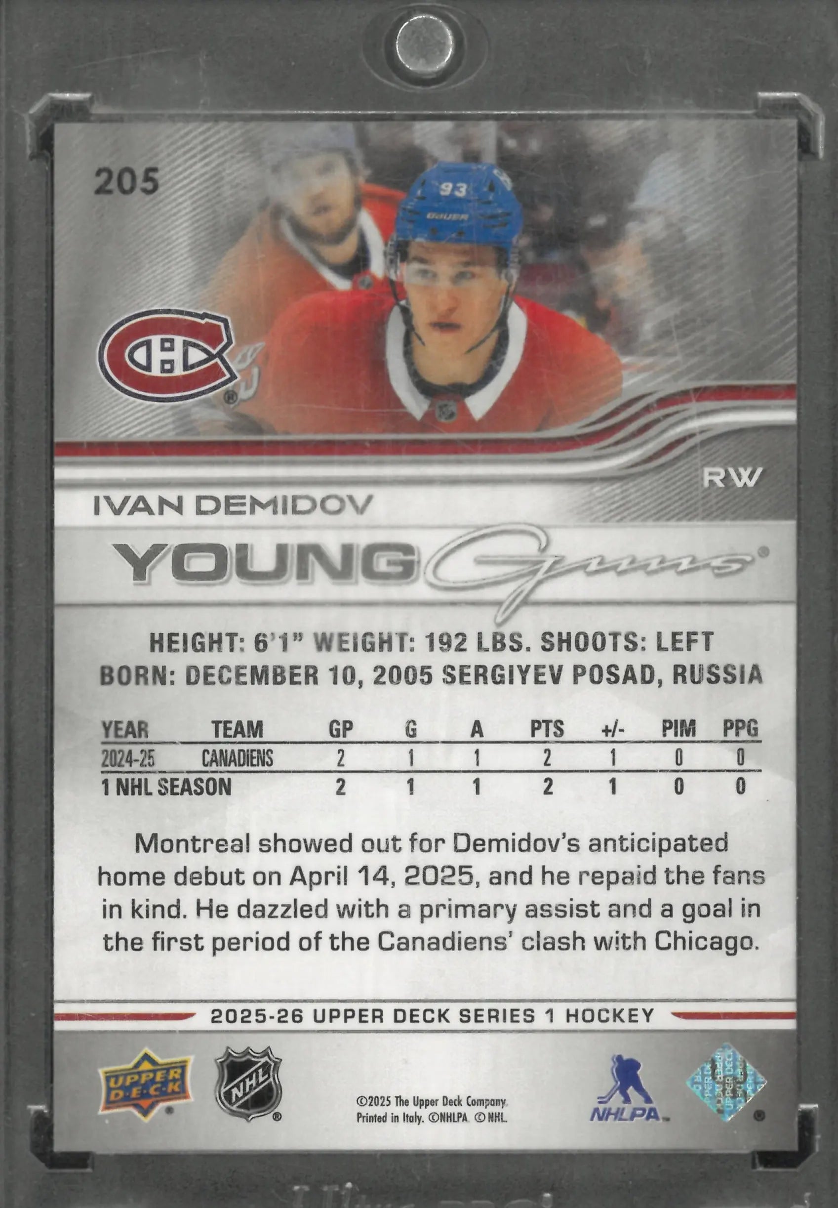 2025 Upper Deck Ivan Demidov Young Guns Exclusives /100 
