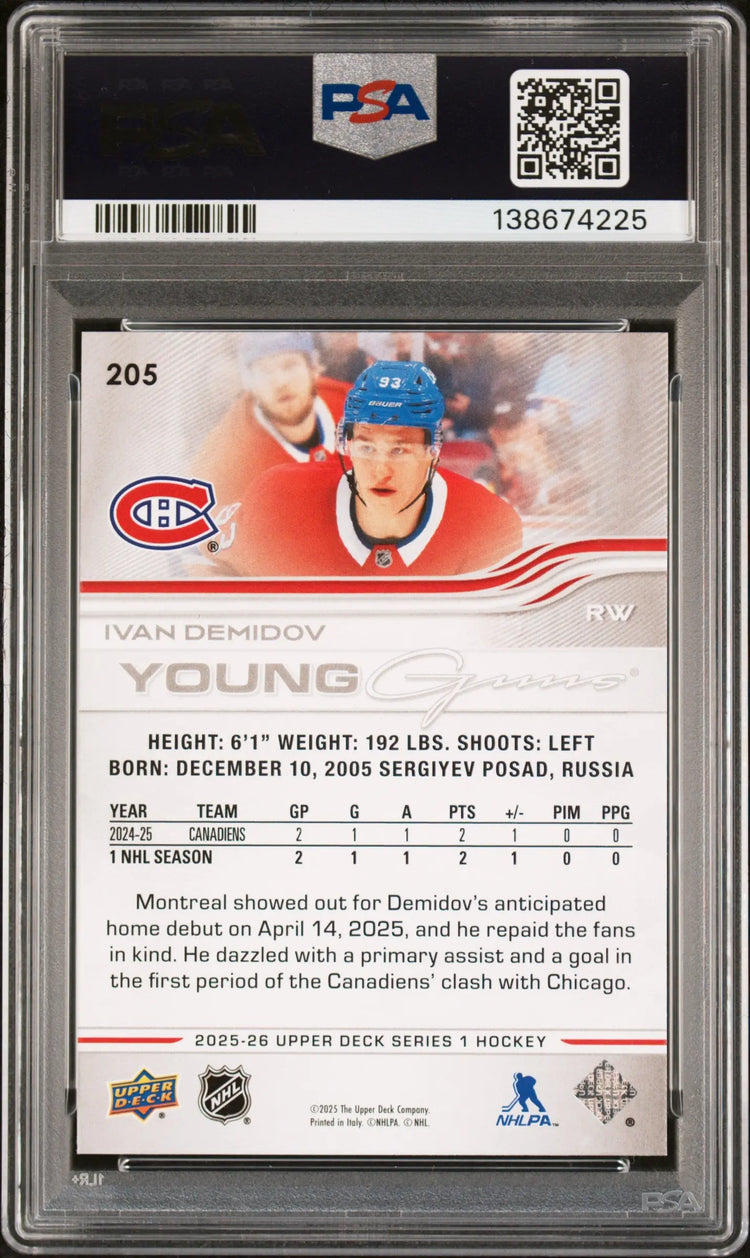2025 Upper Deck Ivan Demidov Young Guns RC Rookie  #205 PSA 9 