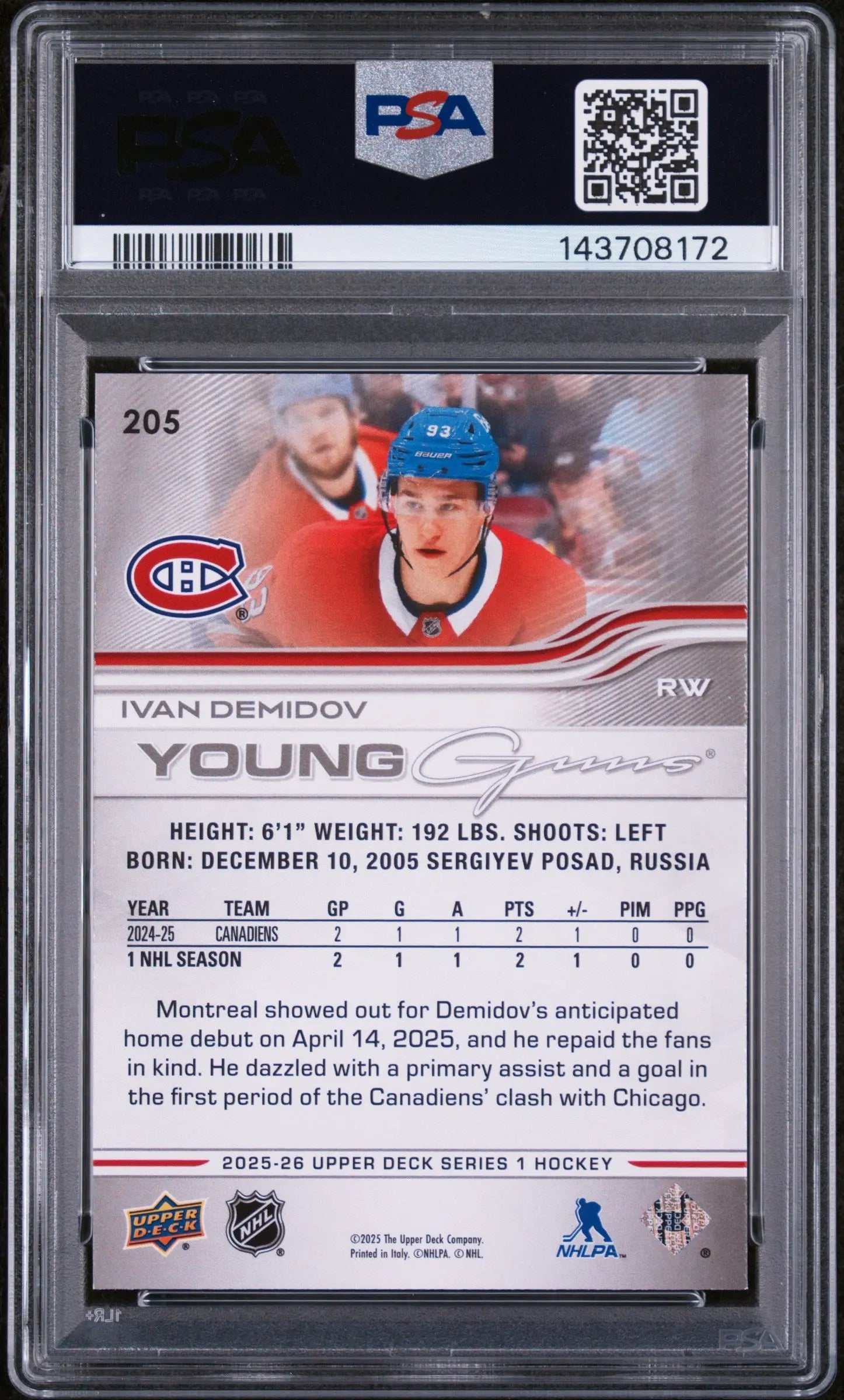 2025 Upper Deck Ivan Demidov #205 PSA 9 