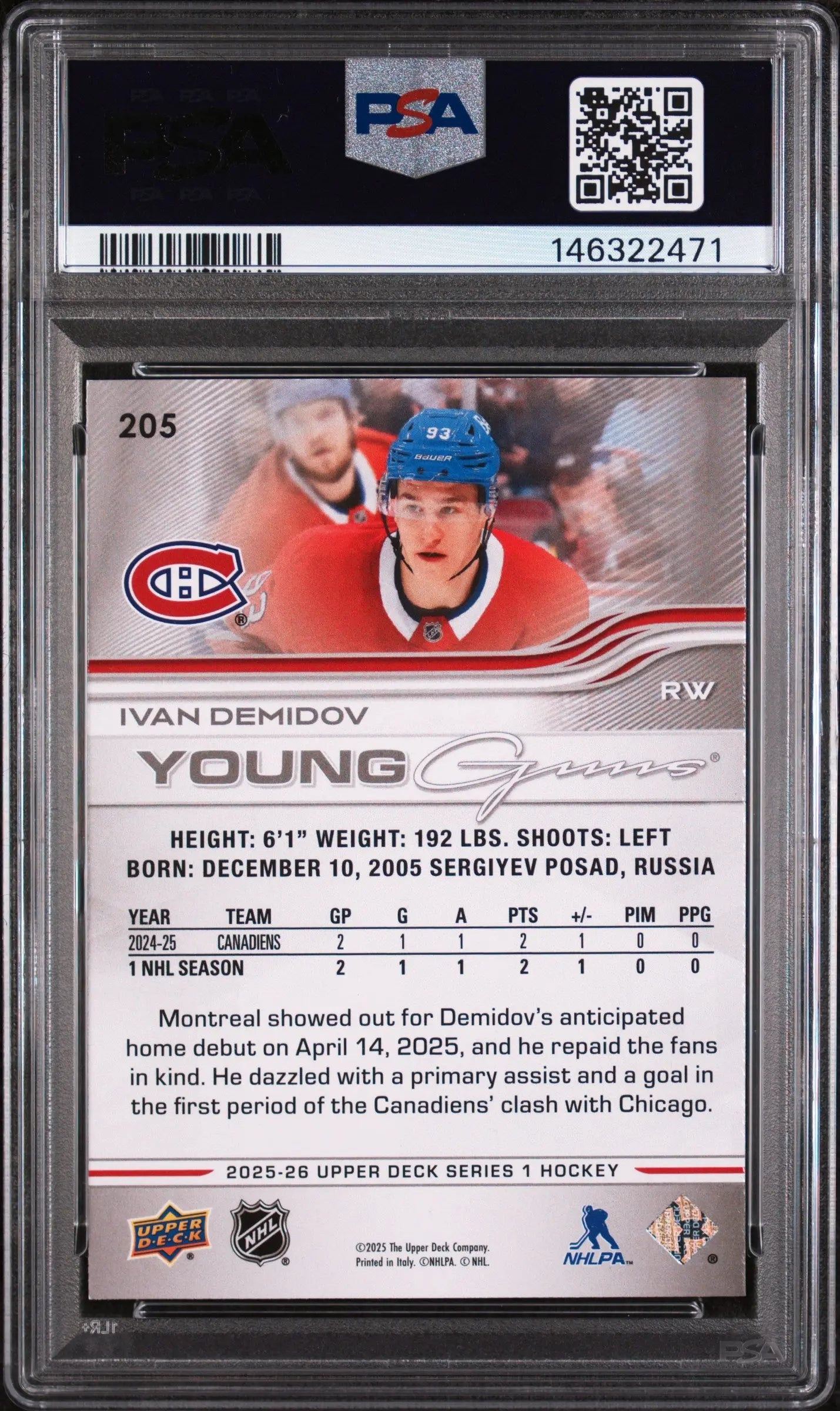 2025 Upper Deck Ivan Demidov #205 PSA 9 