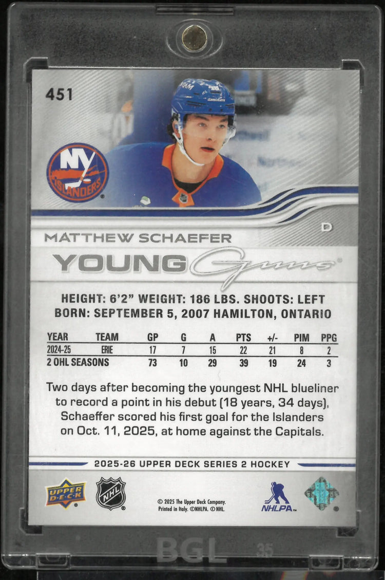 2025 Upper Deck Matthew Schaefer Young Guns 