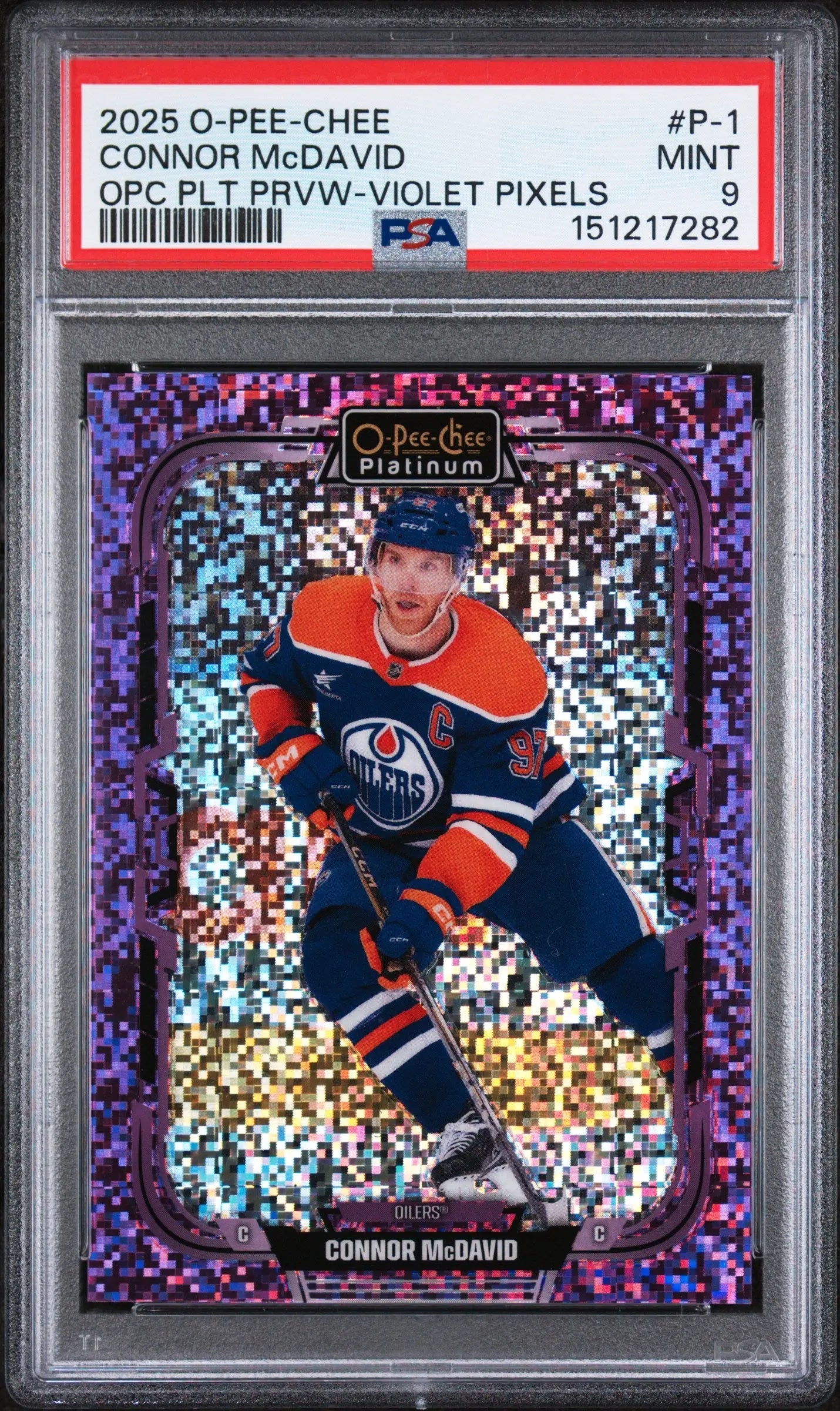 2025 Upper Deck O-Pee-Chee O-Pee-Chee Platinum Preview Connor McDavid #P-1 Opc PLT Prvw Violet Pixels PSA 9 