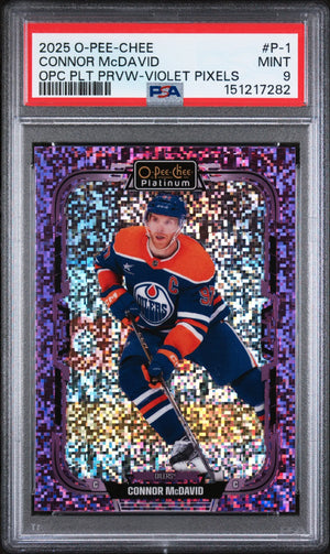 2025 Upper Deck O-Pee-Chee O-Pee-Chee Platinum Preview Connor McDavid #P-1 Opc PLT Prvw Violet Pixels PSA 9 