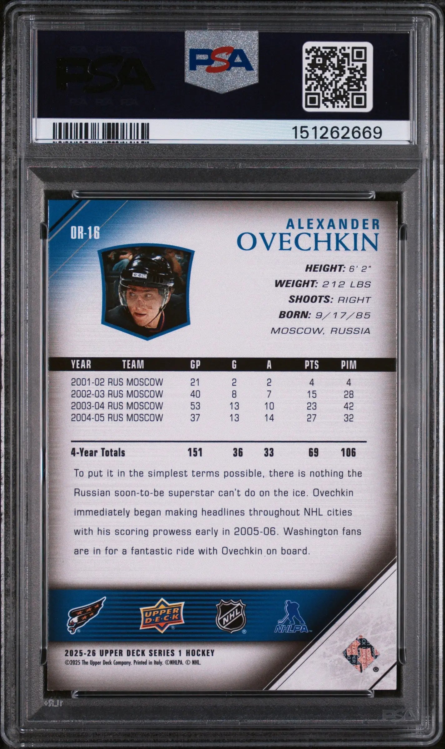 2025 Upper Deck Outburst Retro Young Guns Alex Ovechkin #OR-16 PSA 8 