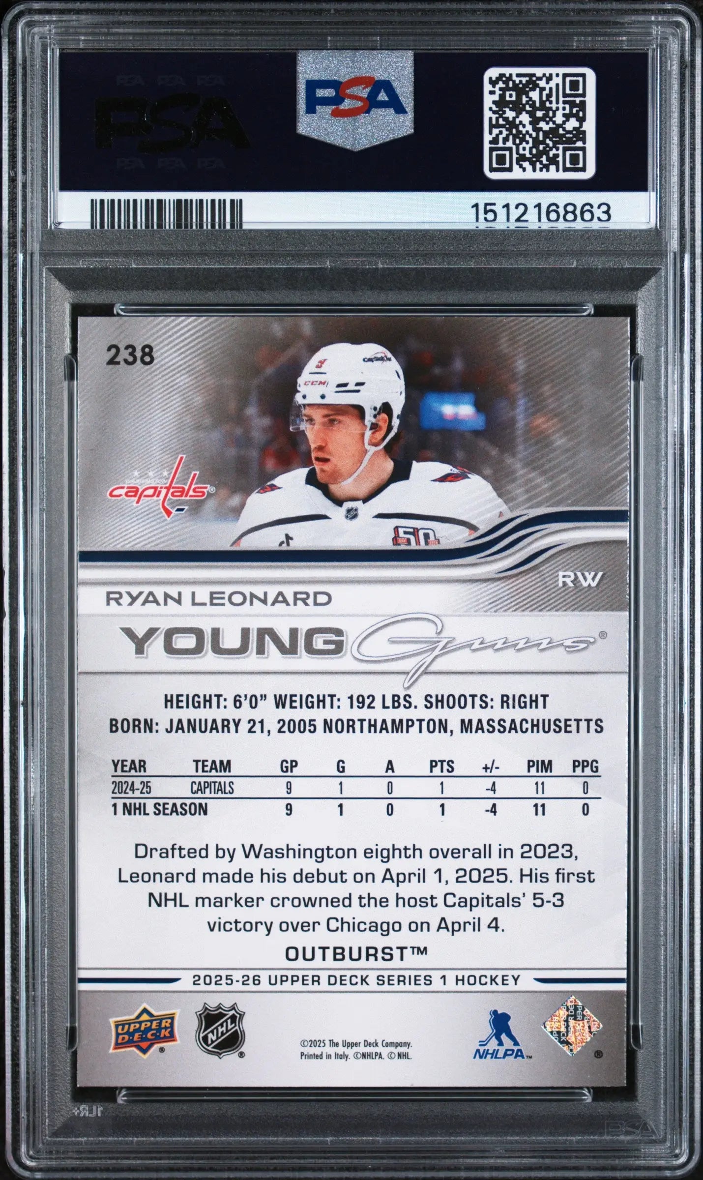 2025 Upper Deck Ryan Leonard #238 Outburst PSA 10 