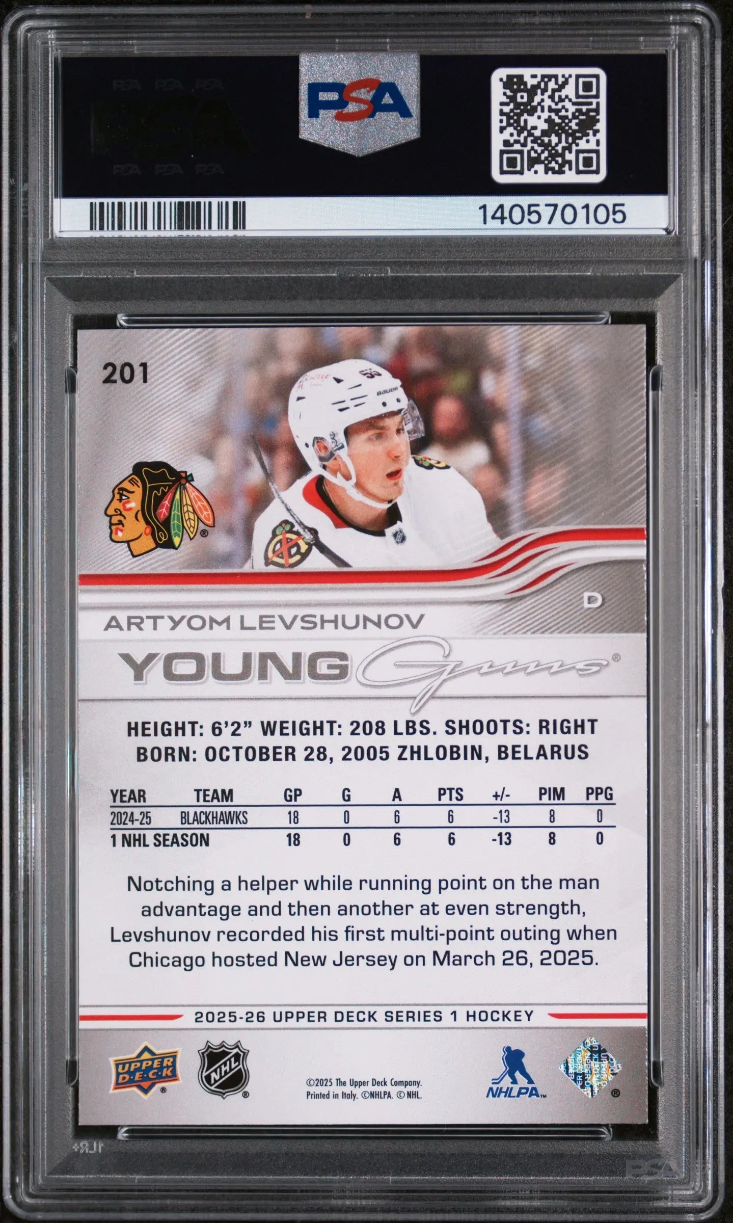 2025 Upper Deck Series 1 Young Guns Rookie  Artyom Levshunov RC PSA 10 