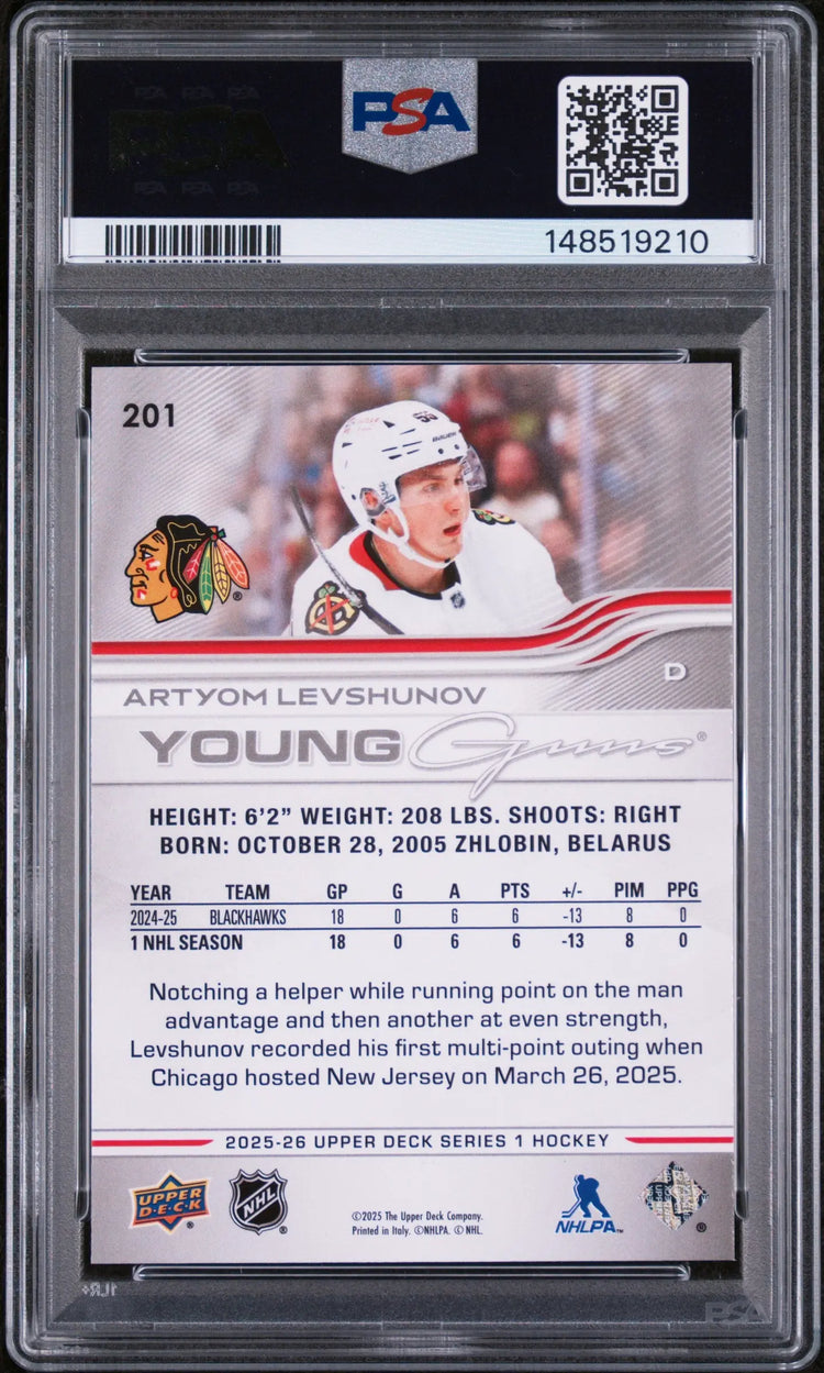 2025 Upper Deck Series 1 Young Guns Rookie Artyom Levshunov RC PSA 9 