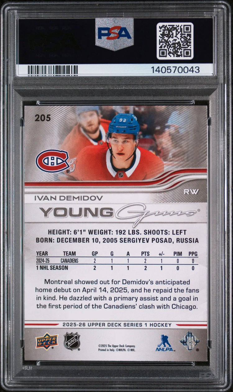 2025 Upper Deck Series 1 Young Guns Rookie Ivan Demidov RC PSA 8 