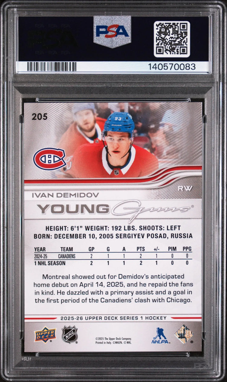 2025 Upper Deck Series 1 Young Guns Rookie Ivan Demidov RC PSA 9 
