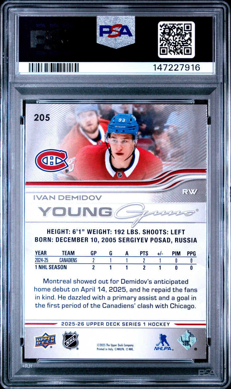 2025 Upper Deck Series 1 Young Guns Rookie Ivan Demidov RC PSA 9 