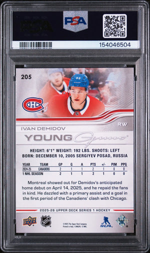 2025 Upper Deck Series 1 Young Guns Rookie Ivan Demidov RC PSA 9 (B) 