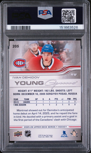 2025 Upper Deck Series 1 Young Guns Rookie Ivan Demidov #205 PSA 9 