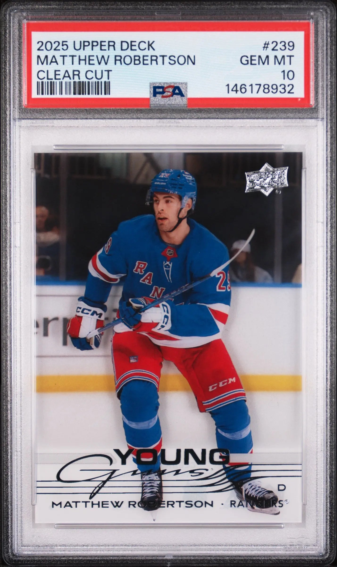2025 Upper Deck Series 1 Young Guns Rookie Matthew Robertson Clear Cut RC PSA 10 