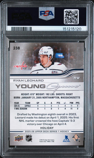 2025 Upper Deck Series 1 Young Guns Rookie Ryan Leonard Holiday RC PSA 9 