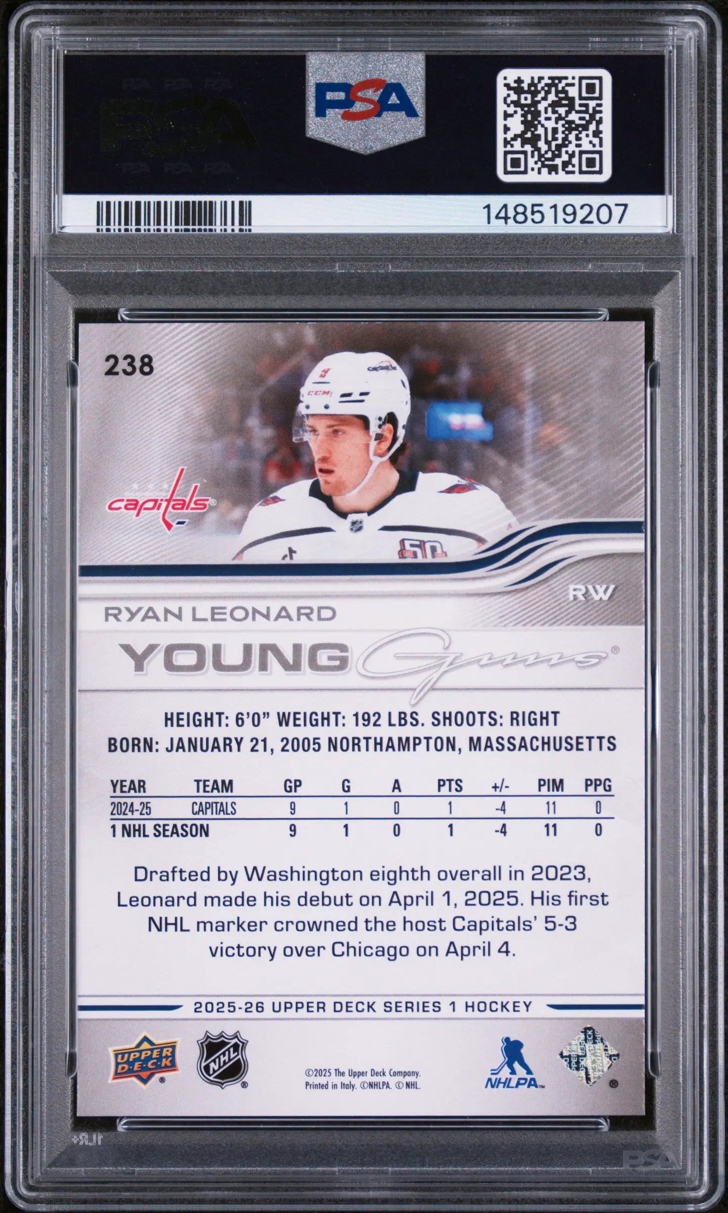 2025 Upper Deck Series 1 Young Guns Rookie Ryan Leonard RC PSA 9 