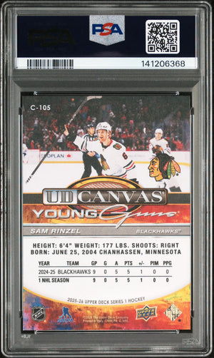 2025 Upper Deck Series 1 Young Guns Rookie UD Canvas Sam Rinzel RC PSA 9 