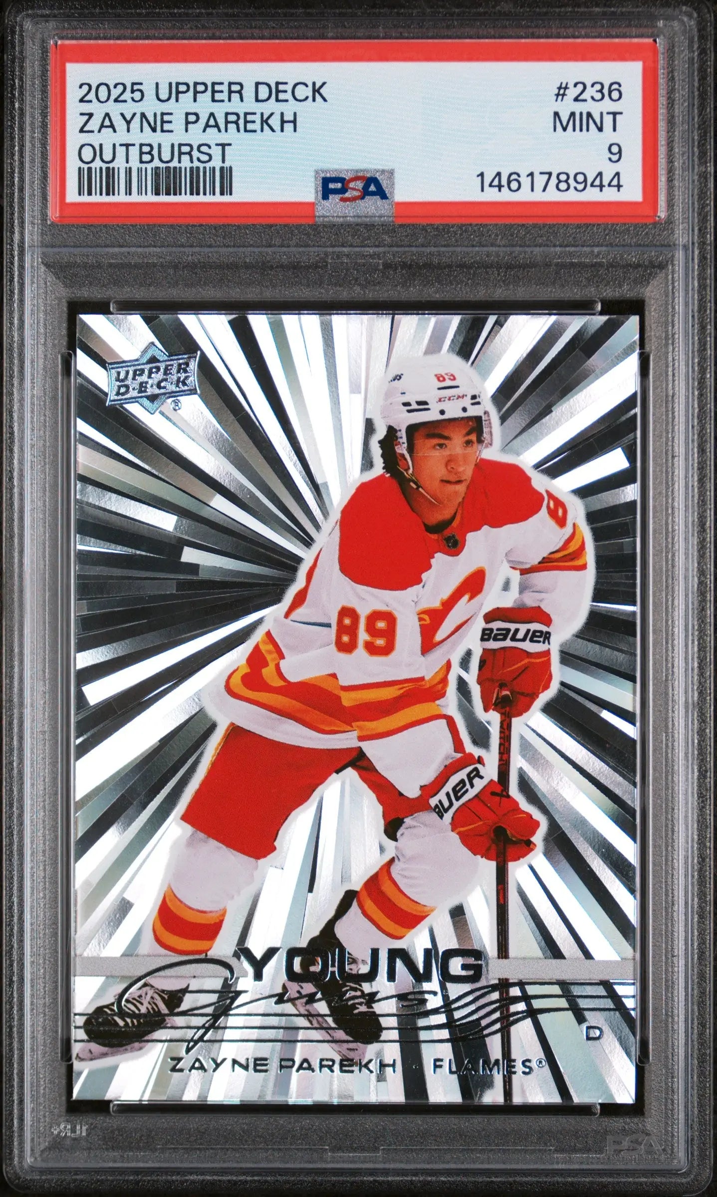 2025 Upper Deck Series 1 Young Guns Rookie Zayne Parekh Outburst RC PSA 9 