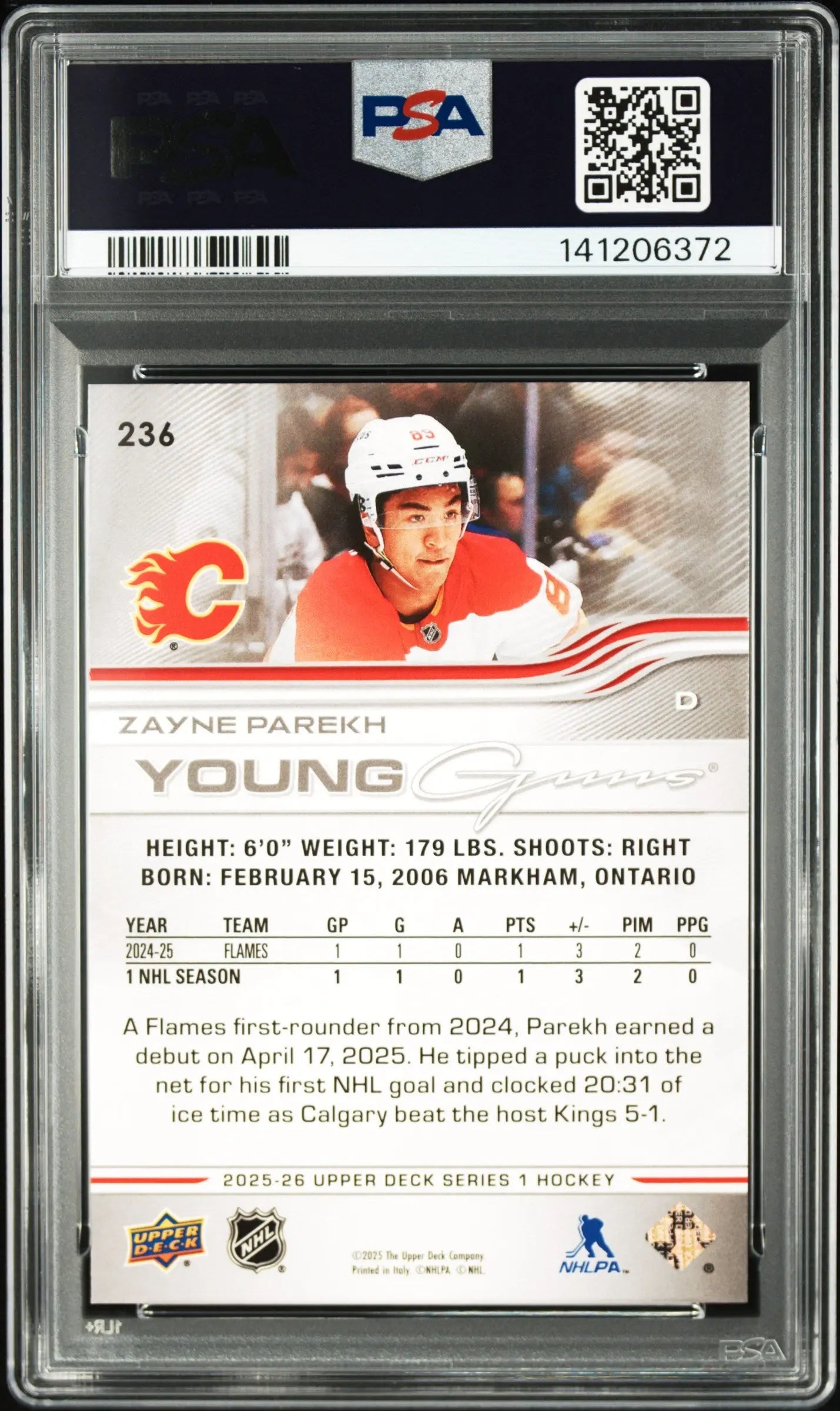 2025 Upper Deck Series 1 Young Guns Rookie Zayne Parekh RC PSA 8.5 