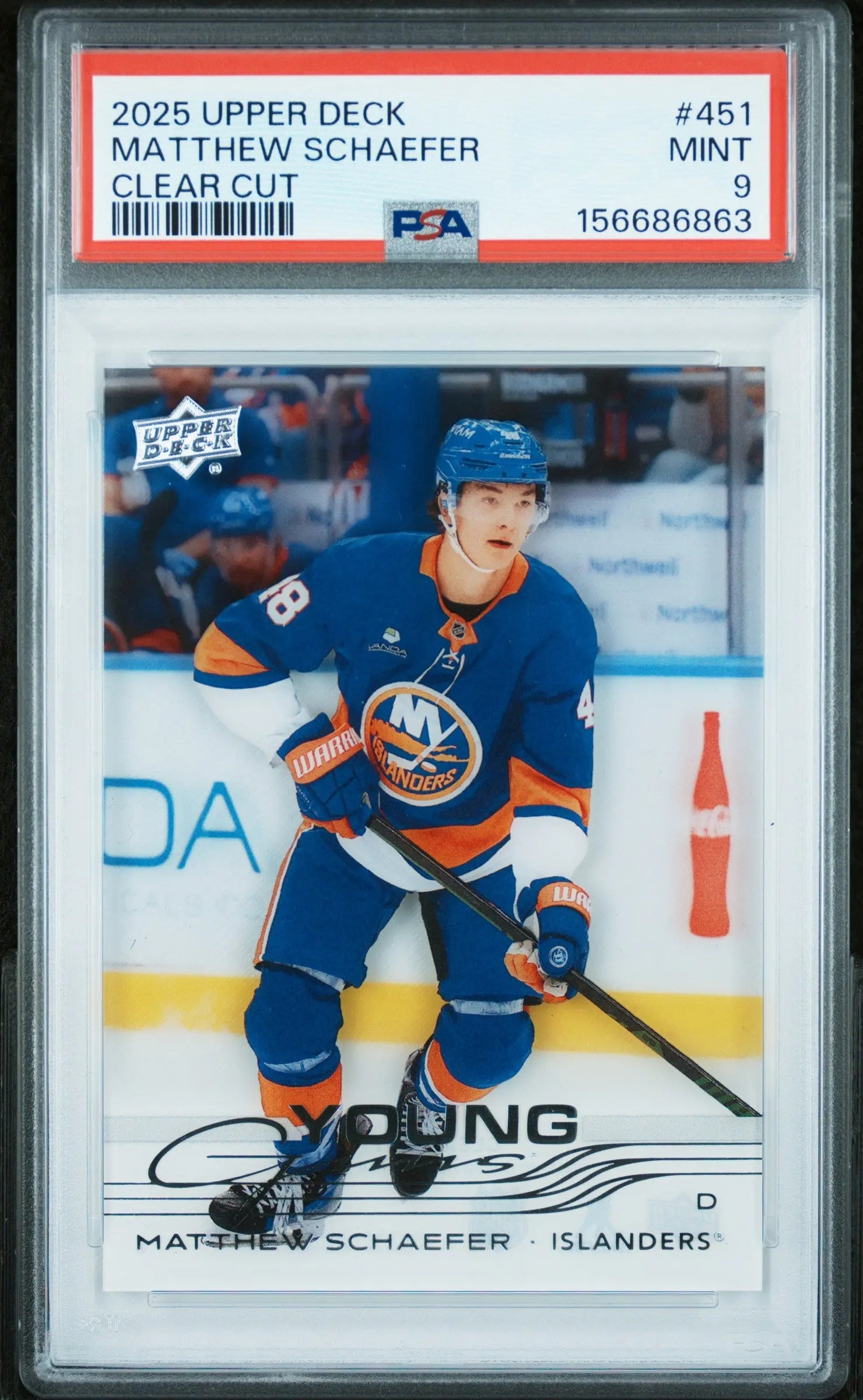 2025 Upper Deck Series 2 Hockey Clear Cut Young Guns RC Matthew Schaefer PSA 9 