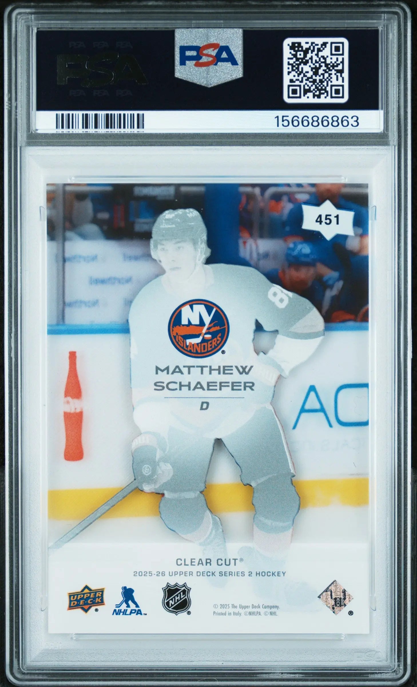 2025 Upper Deck Series 2 Hockey Clear Cut Young Guns RC Matthew Schaefer PSA 9 