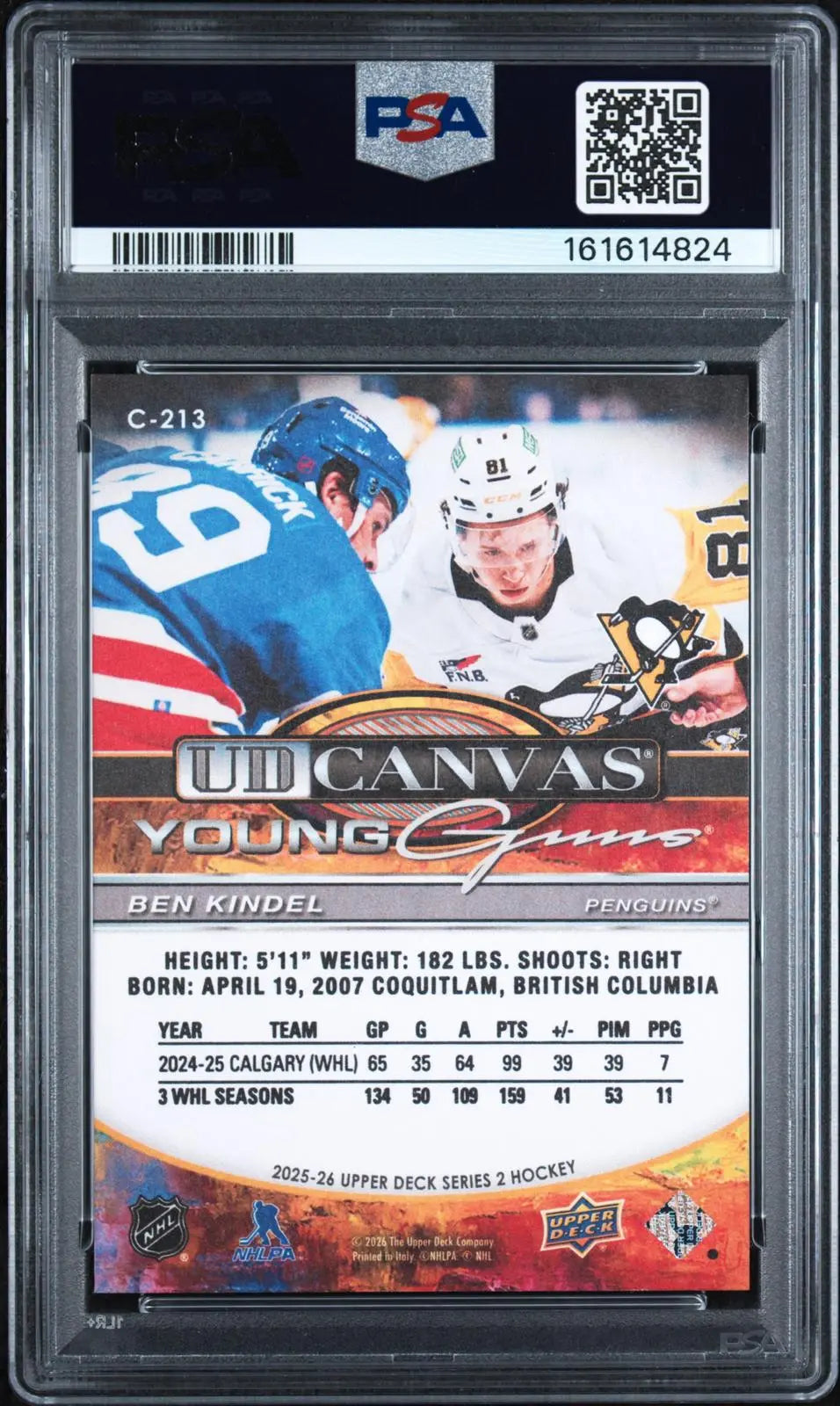 2025 Upper Deck Series 2 UD Canvas Young Guns Rookie Ben Kindel RC PSA 10 