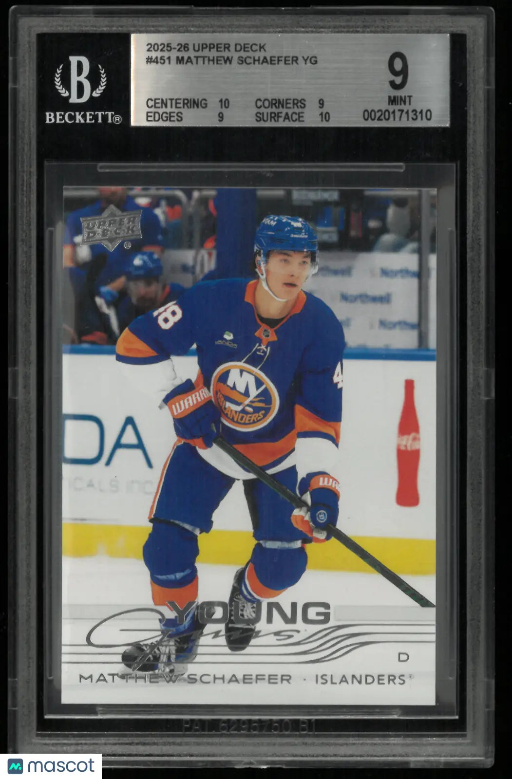 2025 Upper Deck Series 2 Young Guns Matthew Schaefer Rookie RC BGS 9 