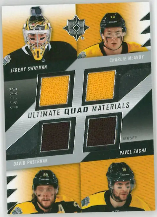 2025 Upper Deck Ultimate Quad Patch Swayman/McAvoy/Pastrnak/Zacha /65 