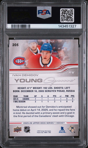 2025 Upper Deck Young Guns Series 1 Rookie Ivan Demidov RC PSA 9 