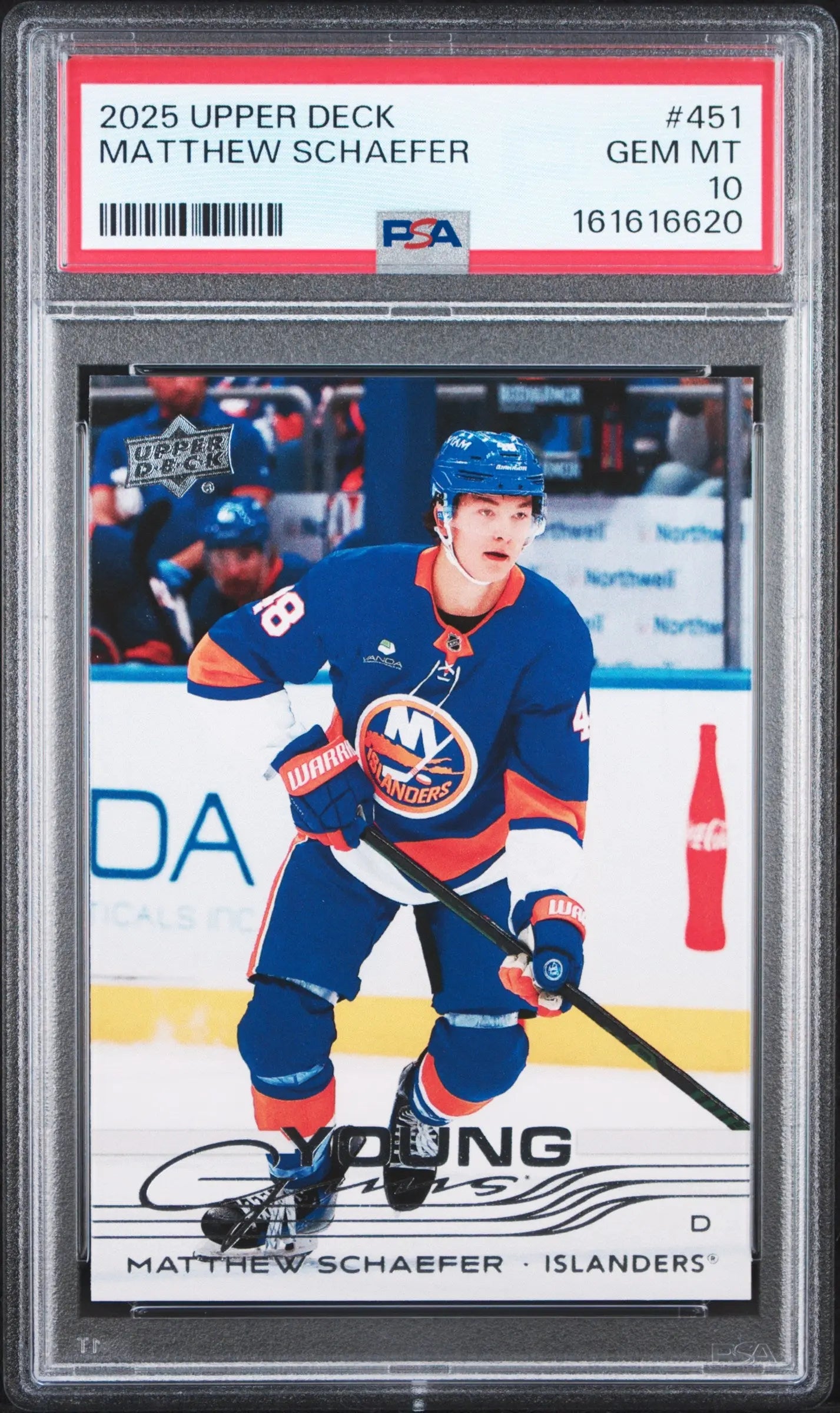 2025 Upper Deck #451 Matthew Schaefer Young Guns Rookie PSA 10 