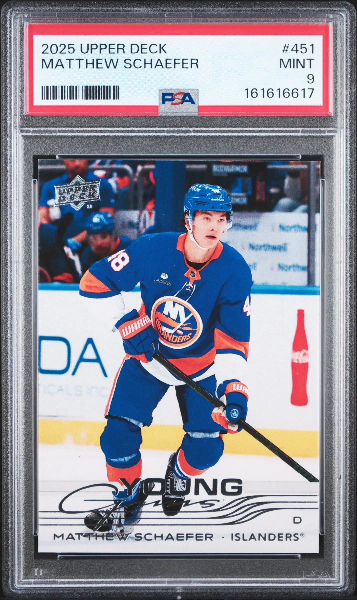 2025 Upper Deck #451 Matthew Schaefer Young Guns Rookie PSA 9 