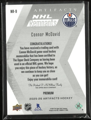 2026-26 Upper Deck Artifacts NHL Remnants Connor McDavid Premium Patch /25 
