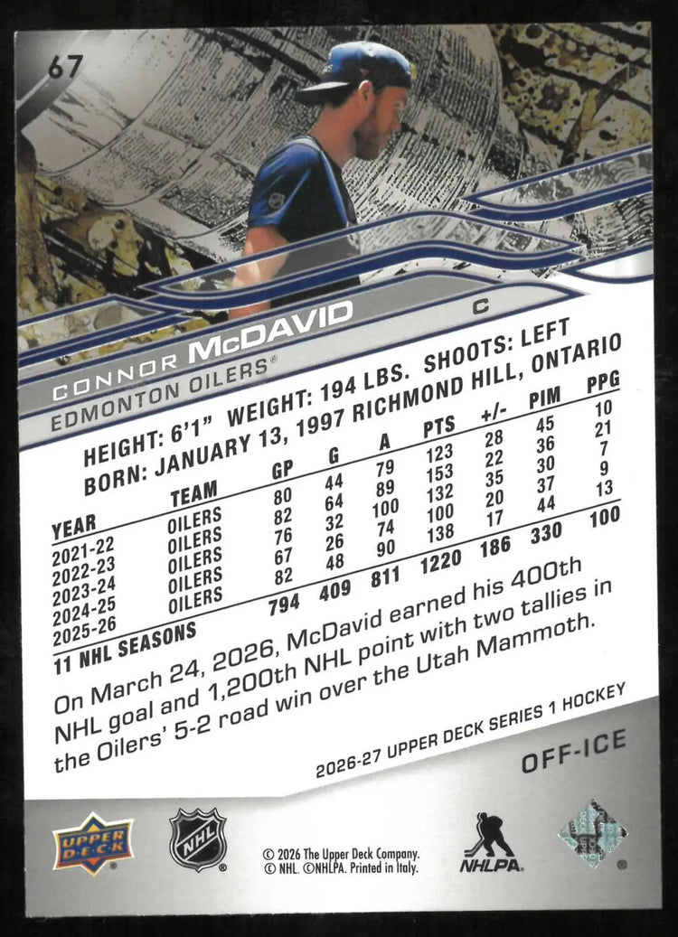 2026-27 Upper Deck Series 1 Hockey Connor McDavid Off Ice SP 