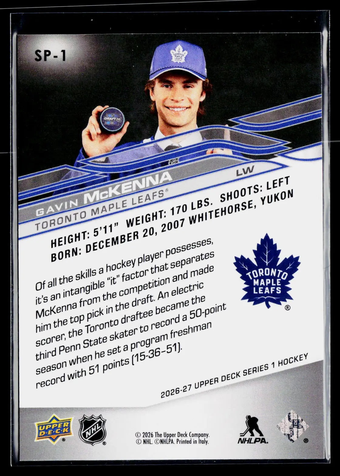 2026-27 Upper Deck Series 1 Hockey Rookie Gavin McKenna NHL Draft RC #A 
