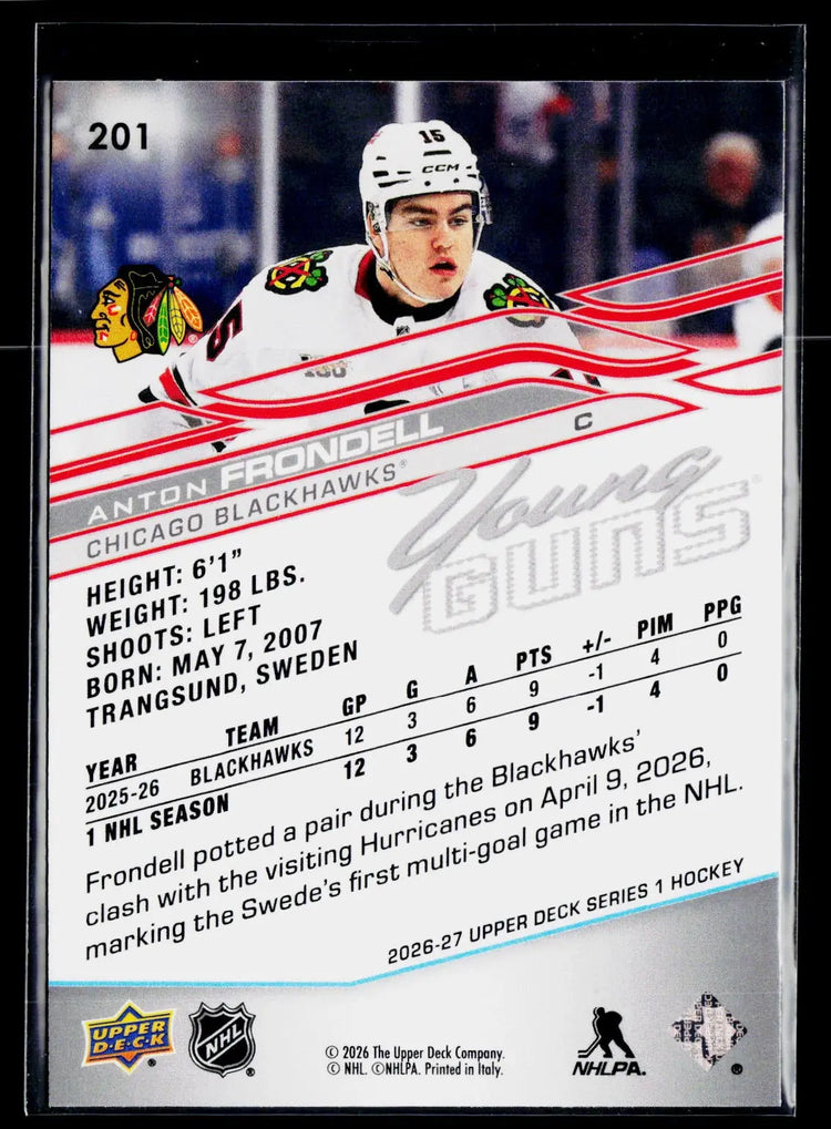 2026-27 Upper Deck Series 1 Hockey Rookie Young Guns Anton Frondell RC #A 