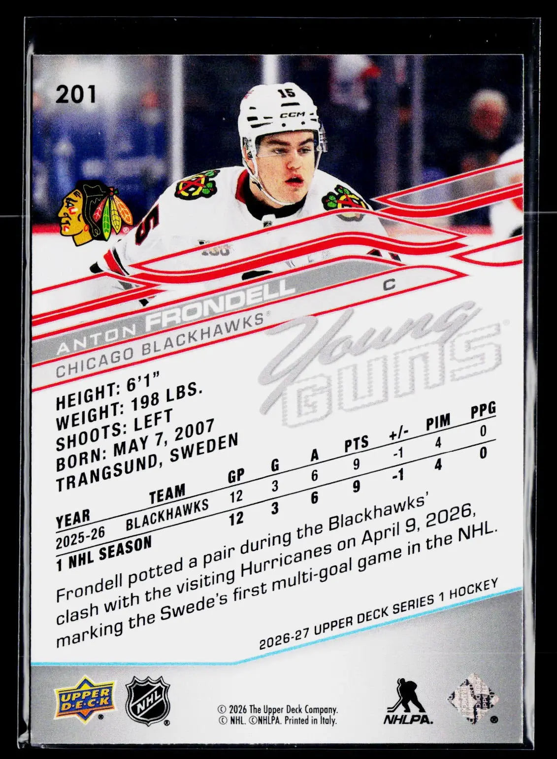 2026-27 Upper Deck Series 1 Hockey Rookie Young Guns Anton Frondell RC #B 