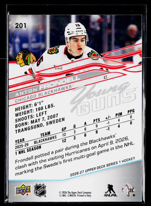 2026-27 Upper Deck Series 1 Hockey Rookie Young Guns Anton Frondell RC #B 