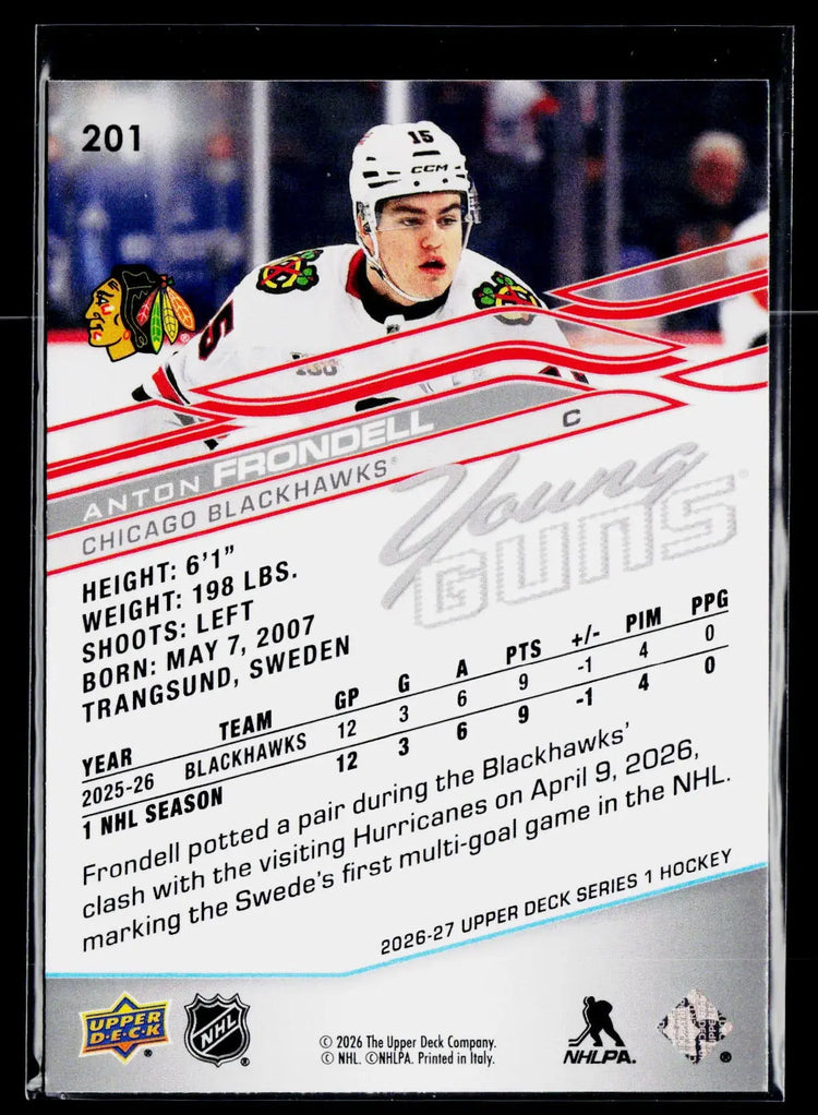 2026-27 Upper Deck Series 1 Hockey Rookie Young Guns Anton Frondell RC #B 