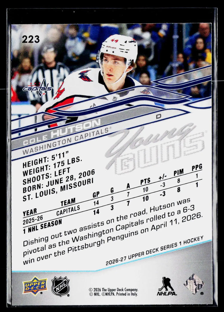 2026-27 Upper Deck Series 1 Hockey Rookie Young Guns Cole Hutson RC #B 
