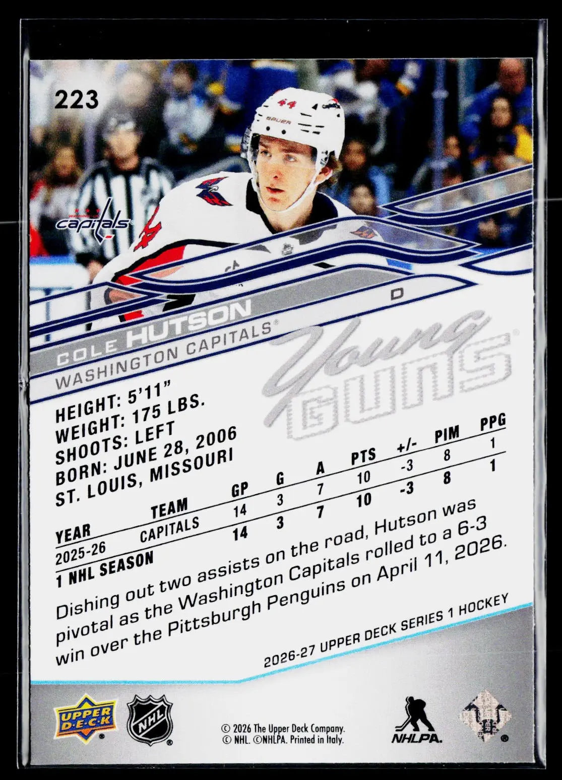 2026-27 Upper Deck Series 1 Hockey Rookie Young Guns Cole Hutson RC #C 