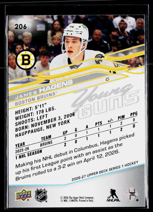 2026-27 Upper Deck Series 1 Hockey Rookie Young Guns James Hagens RC #A 