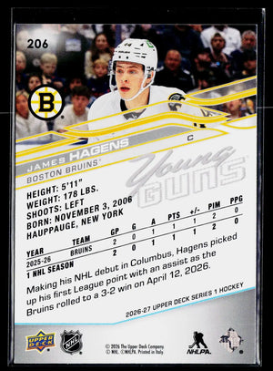 2026-27 Upper Deck Series 1 Hockey Rookie Young Guns James Hagens RC #B 