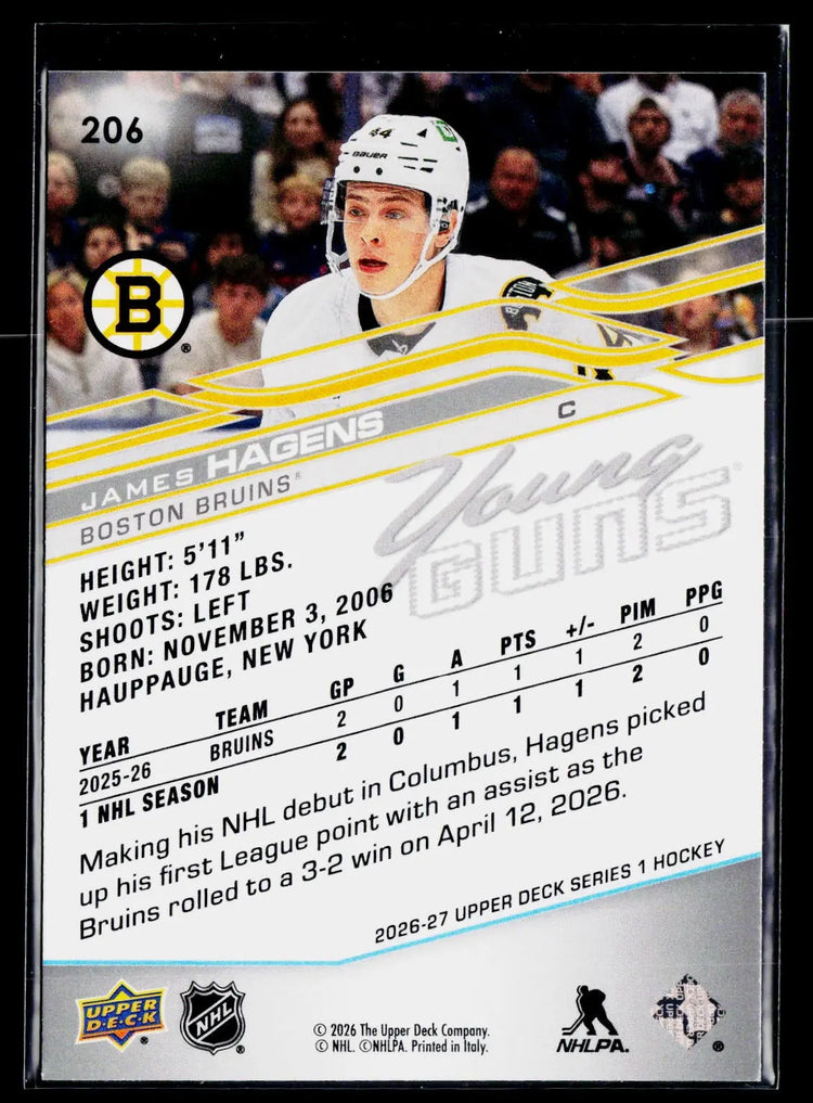 2026-27 Upper Deck Series 1 Hockey Rookie Young Guns James Hagens RC #B 