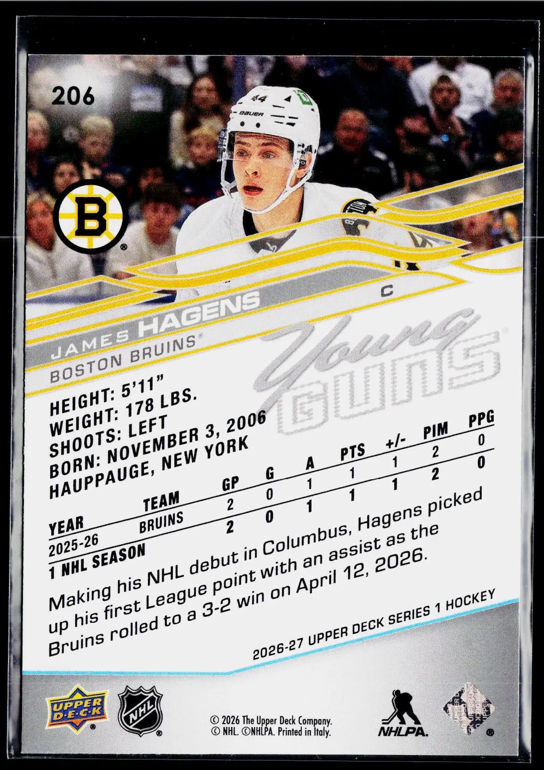 2026-27 Upper Deck Series 1 Hockey Rookie Young Guns James Hagens RC #C 