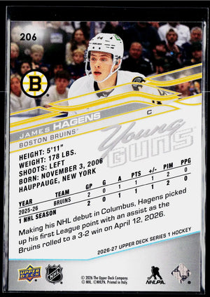 2026-27 Upper Deck Series 1 Hockey Rookie Young Guns James Hagens RC #C 