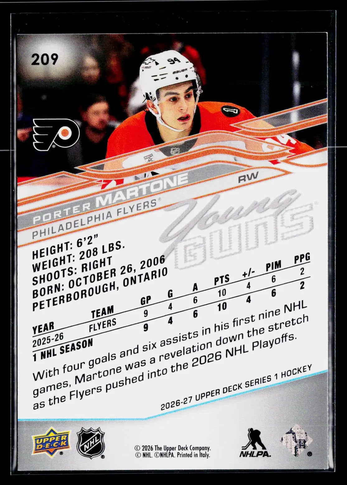 2026-27 Upper Deck Series 1 Hockey Rookie Young Guns Porter Martone RC #A 