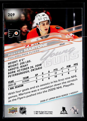 2026-27 Upper Deck Series 1 Hockey Rookie Young Guns Porter Martone RC #A 