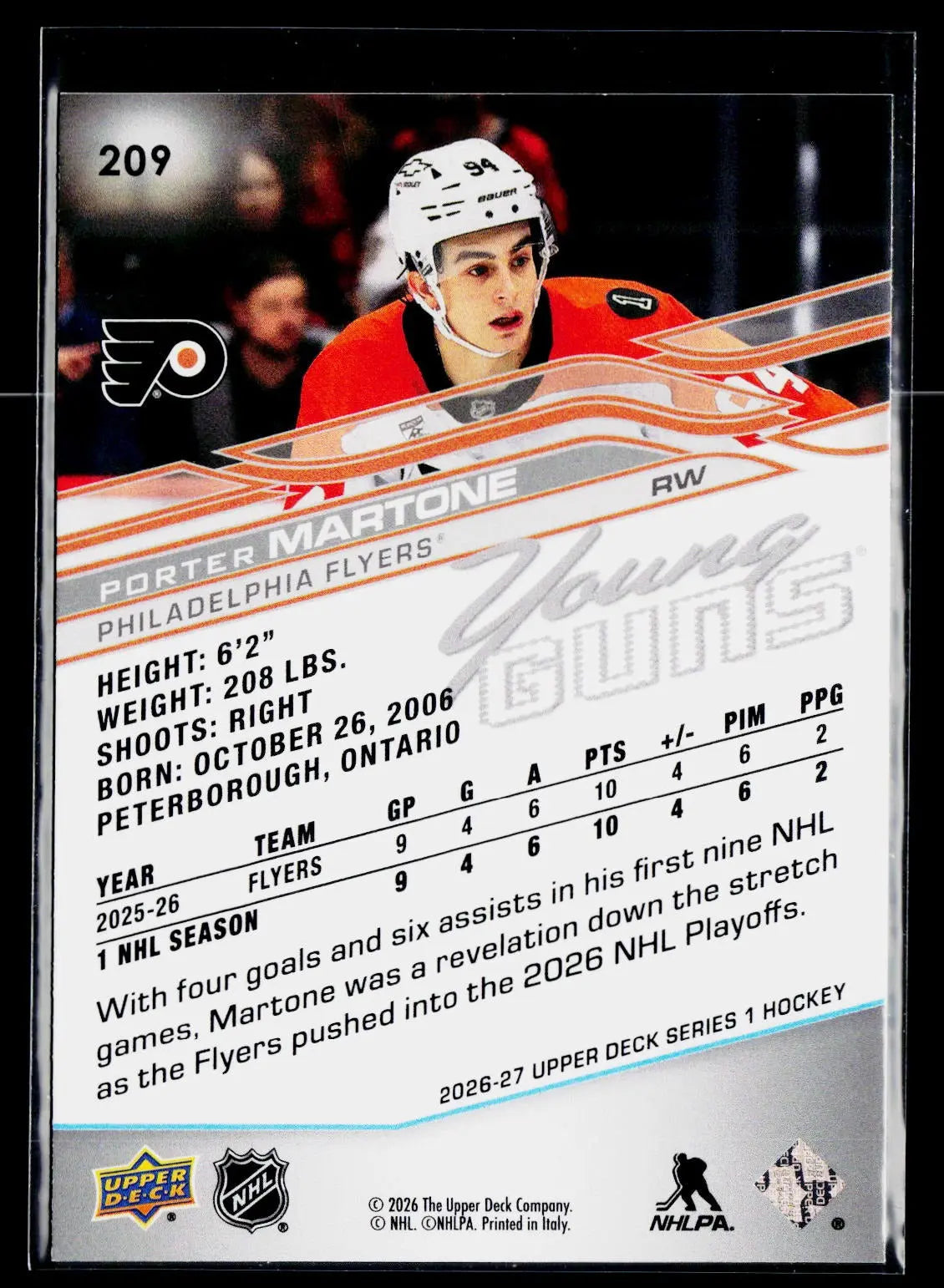 2026-27 Upper Deck Series 1 Hockey Rookie Young Guns Porter Martone RC #B 
