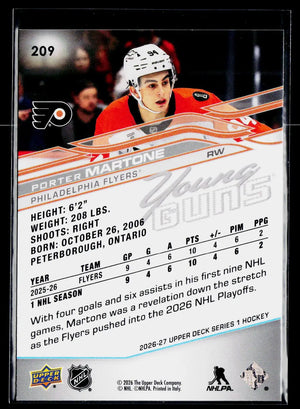 2026-27 Upper Deck Series 1 Hockey Rookie Young Guns Porter Martone RC #B 