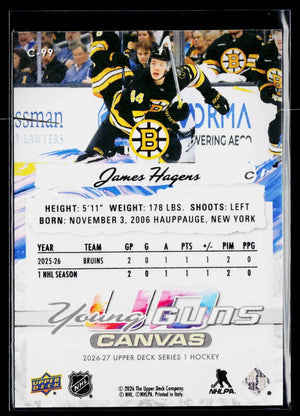 2026-27 Upper Deck Series 1 Rookie Young Guns James Hagens RC UD Canvas 