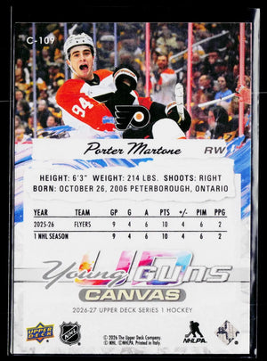 2026-27 Upper Deck Series 1 Rookie Young Guns Porter Martone RC UD Canvas 